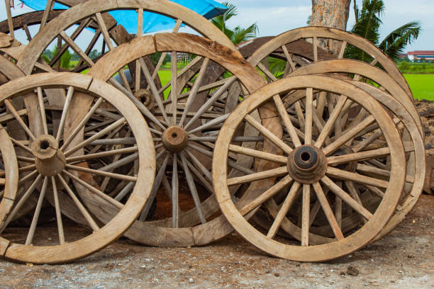 istock The old wooden wagon wheels 1078334730