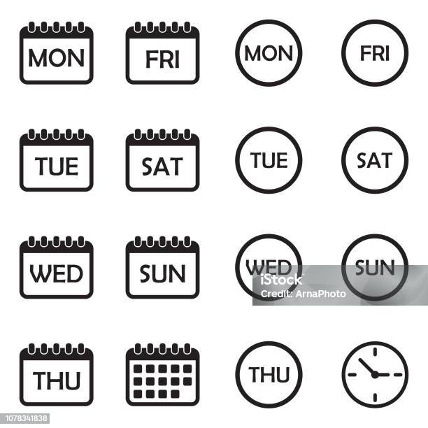 一周中的天圖示黑色平面設計向量插圖向量圖形及更多圖示圖片 - 圖示, 日曆, 週末活動