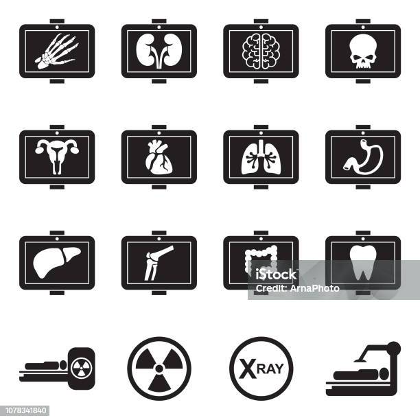 Medical Xray Icons Black Flat Design Vector Illustration Stock Illustration - Download Image Now