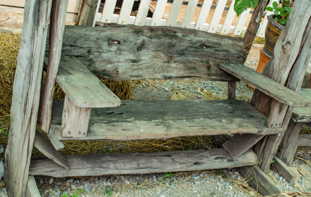 istock Tables and chairs made from tree in the garden. 1078343804