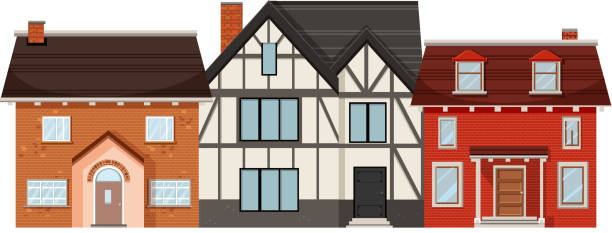 Different house on white background Different house on white background illustration tudor style stock illustrations