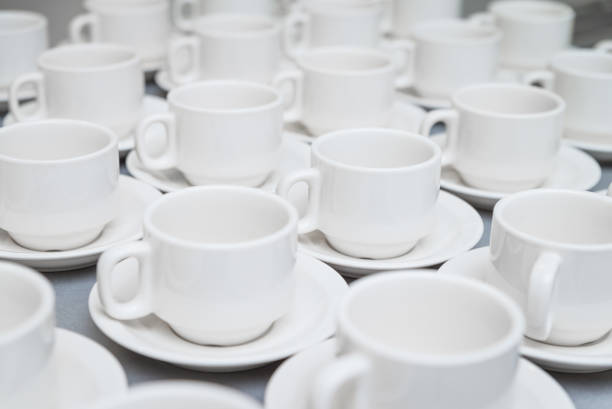 istock Empty coffee cups pattern restaurant buffet catering concept at corporate or community event 1078356136