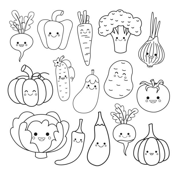 Vector set of cute vegetables. vector art illustration