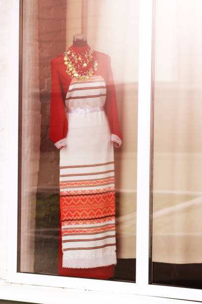 istock Russian national costume in the store window 1078364446