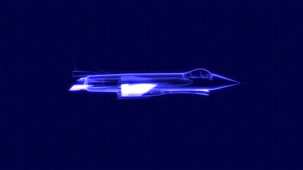 istock 3D illustration of a fighter jet hologram 1078383192