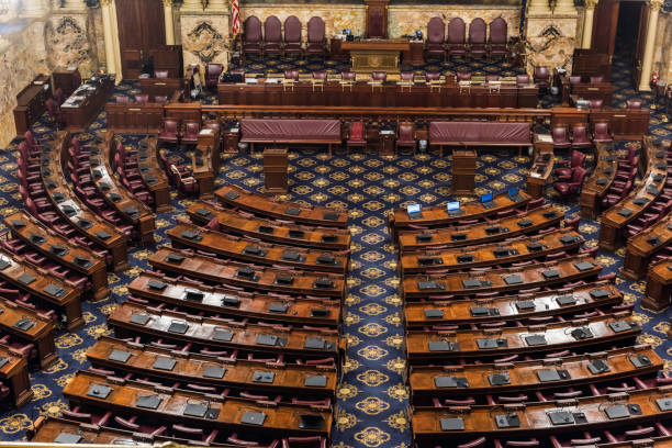 Harrisburg, Pennsylvania - July 16, 2018: The Chamber of the House of Representatives in the Pennsylvania State Capitol.