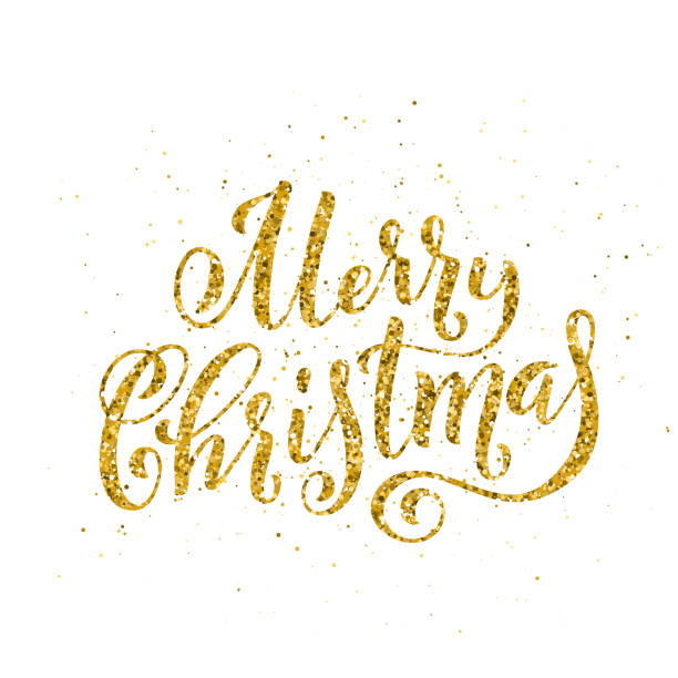 istock Gold Merry Christmas party handwritten lettering. Lettering design card template. Vector. 1078385450