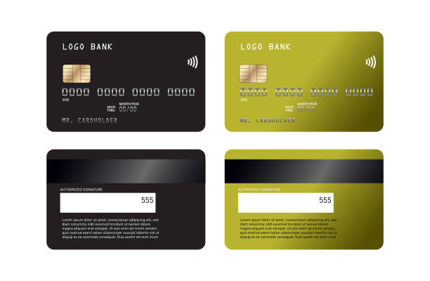 istock Realistic detailed credit cards set with colorful abstract design background. Credit debit card mockup 1078387616