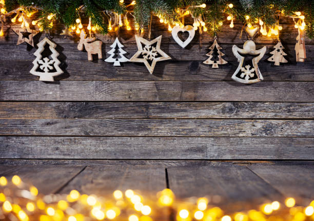 istock Christmas rustic background with wooden decoration 1078390208