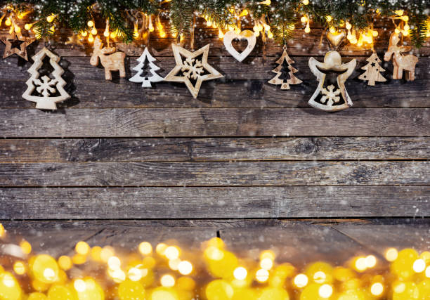 istock Christmas rustic background with wooden decoration 1078390244