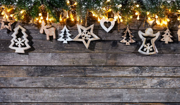 istock Christmas rustic background with wooden decoration 1078390248