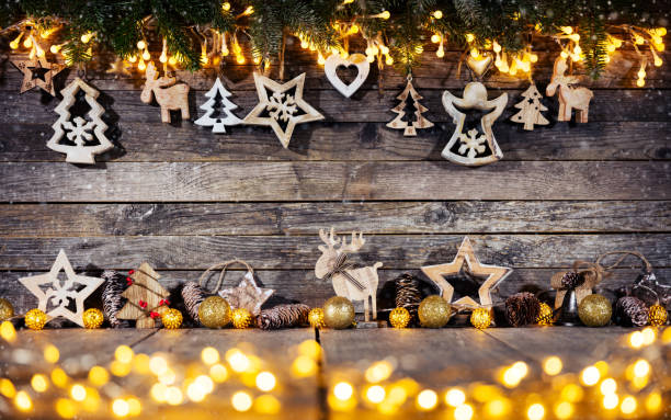istock Christmas rustic background with wooden decoration 1078390262