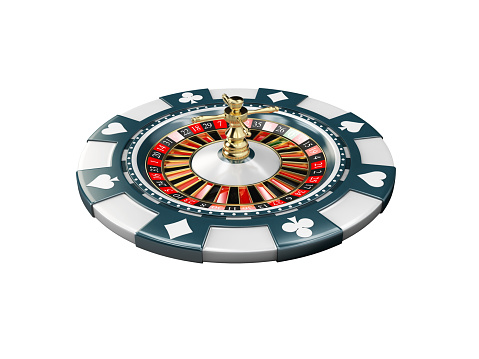 3d Illustration of casino chip with roulette, isolat white background.