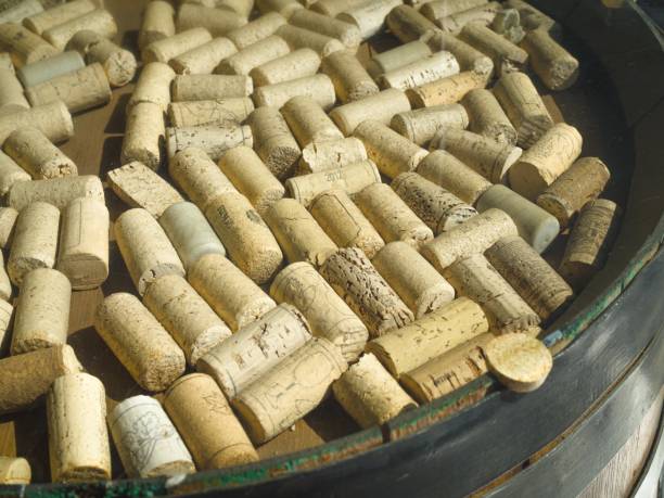 istock Close up of wine corks on wooden table 1078395596