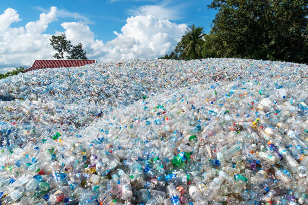 Waste Management Plastic Ban Dung, Thailand - September 4, 2018: used plastic bottles collected for recycling. rubbish heap stock pictures, royalty-free photos & images