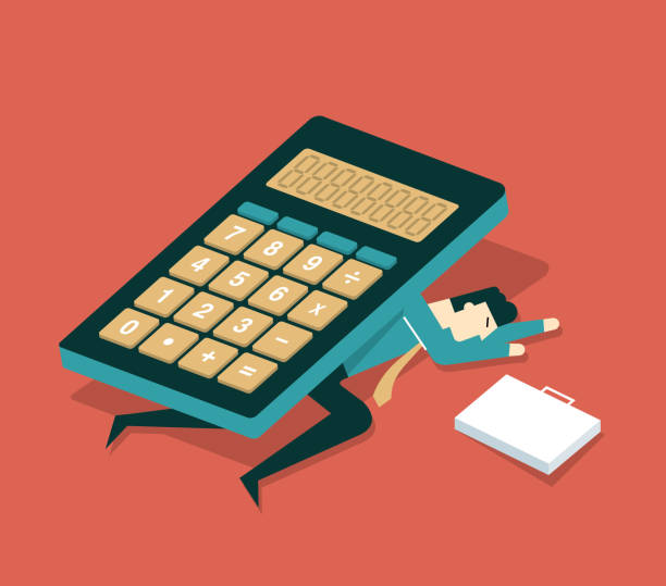 Calculator - businessman Businessman under the big calculator recover tab stock illustrations