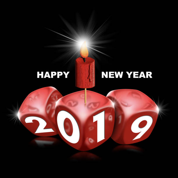 istock Happy New Year 2019 - Red Dice and Candle 1078400968