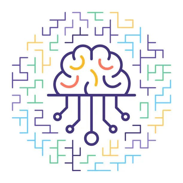 Vector illustration of Smart Artificial Intelligence Line Icon Illustration