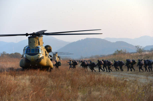 South Korean Korean Army combined training  with U.S. Army stock photo