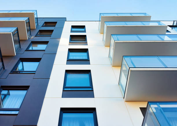 istock Facade of new modern apartment house copy space 1078417834