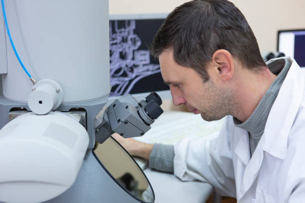 istock scientist working at the laboratory. Screen image of molecule made by myself 1078422094