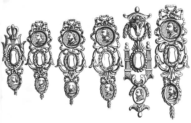 istock Set of brass handles, escutcheons, hinges 1078441458