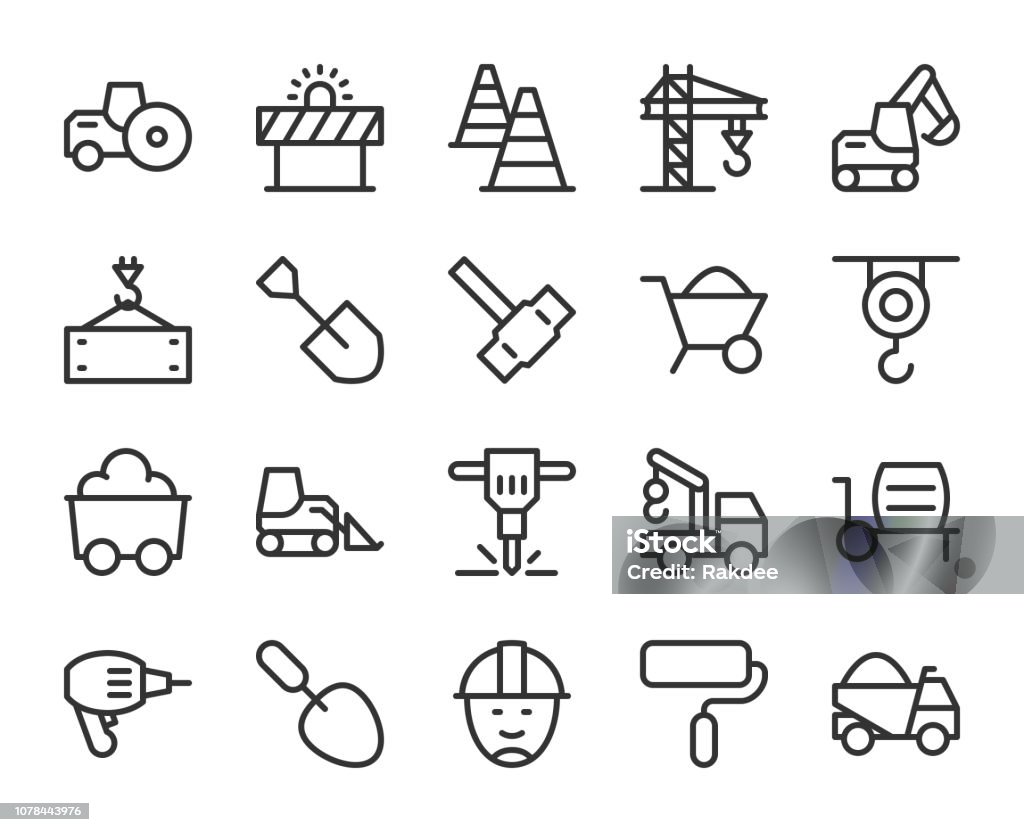 Construction - Line Icons Construction Line Icons Vector EPS File. Asphalt Paving Machine stock vector