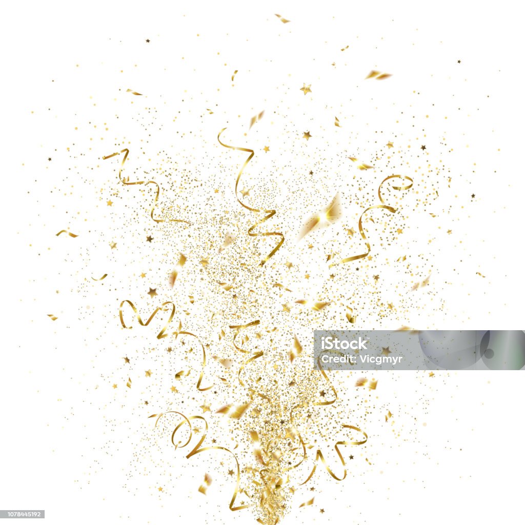 Explosion of Golden Confetti explosion of golden confetti on a white background Confetti stock vector