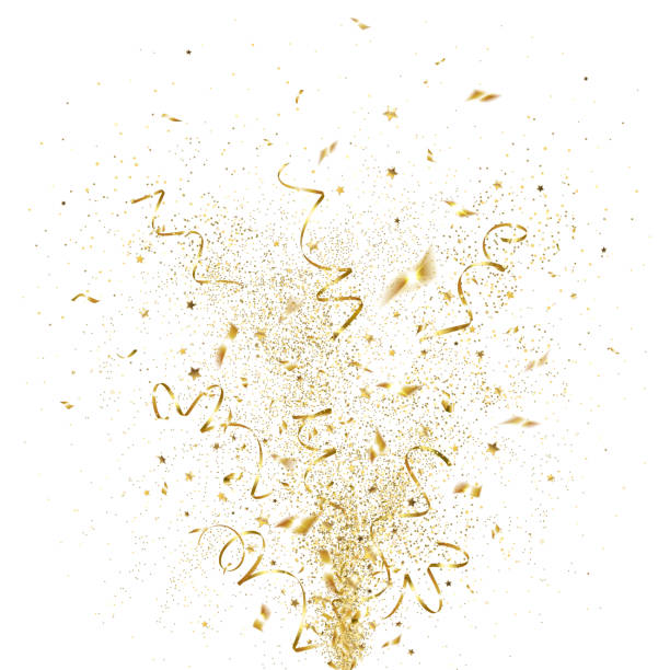 Explosion of Golden Confetti explosion of golden confetti on a white background gold metal silhouettes stock illustrations