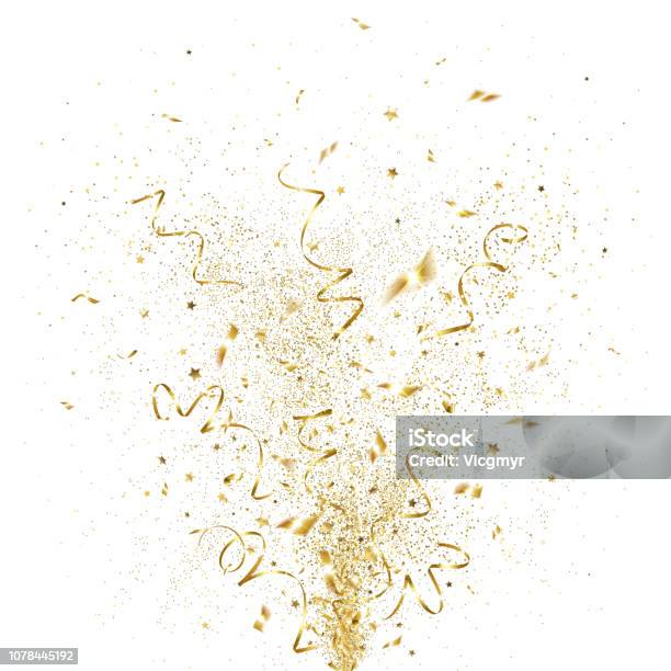 Explosion Of Golden Confetti Stock Illustration - Download Image Now - Confetti, Gold - Metal, Exploding