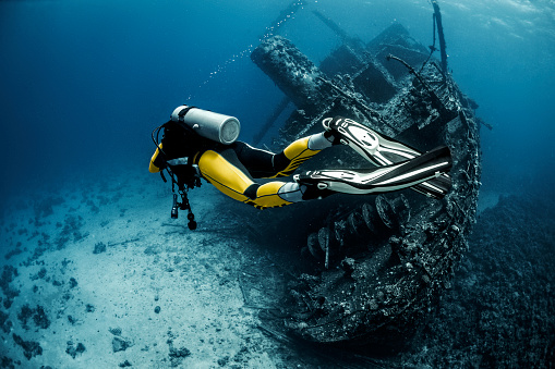 Sunken airplane underwater