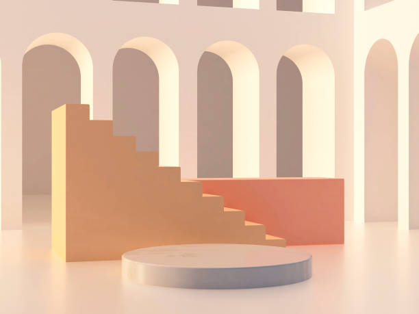istock 3d abstract minimal background. Arch with a podium in pastel colors 1078454062