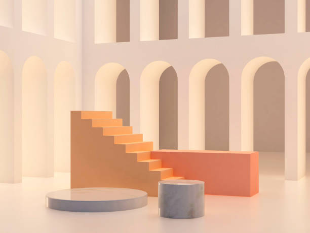 istock 3d abstract minimal background. Arch with a podium in pastel colors 1078454098