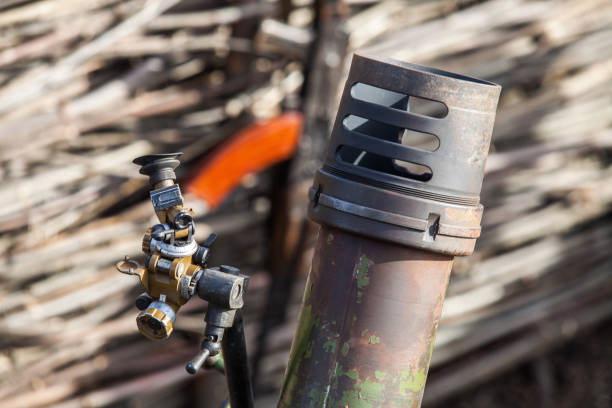istock Mortar barrel with sights in the trench 1078454484