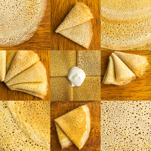 istock Thin Pancakes on a Wooden Background Top View 1078457830