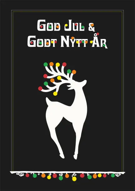 Vector illustration of Vector illustration with Beautiful Reindear, Text in Norwegian (norska) God Jul og Gott Nydt År, means Merry Christmas and Happy new year