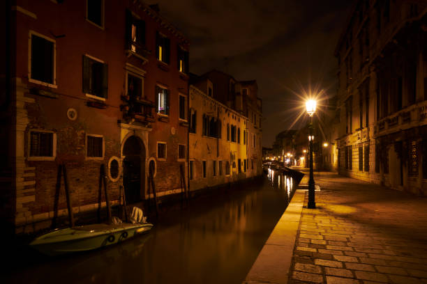 istock Canal boat streetlight 1078470080