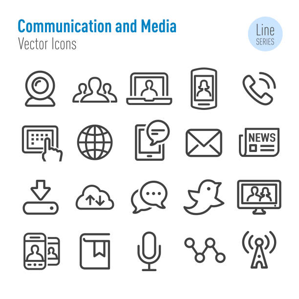 ikony komunikacji i multimediów - seria vector line - address book audio stock illustrations