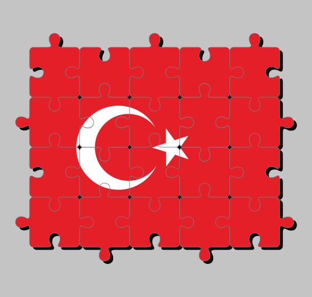 istock Jigsaw puzzle of Turkey flag in red field with a white star and crescent slightly left of center. 1078480718