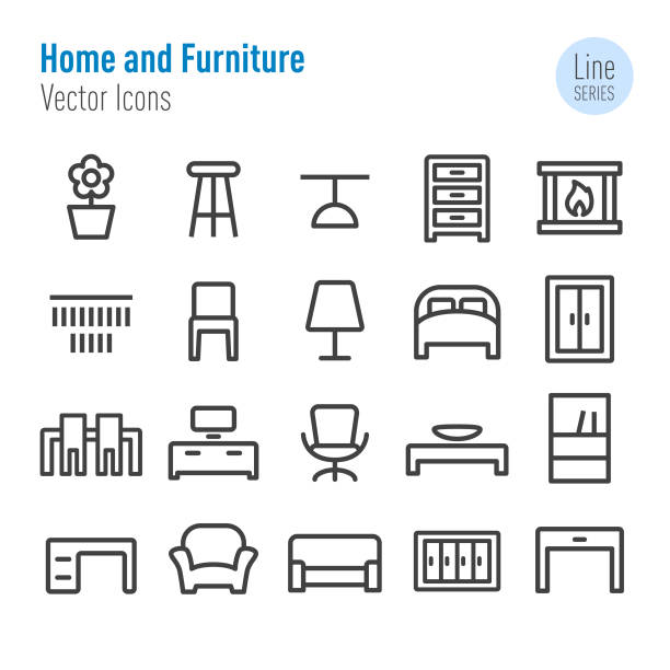 illustrazioni stock, clip art, cartoni animati e icone di tendenza di icone per la casa e l'arredamento - vector line series - tavolino
