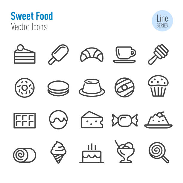 ilustrações de stock, clip art, desenhos animados e ícones de sweet food icons - vector line series - creme cozinhado