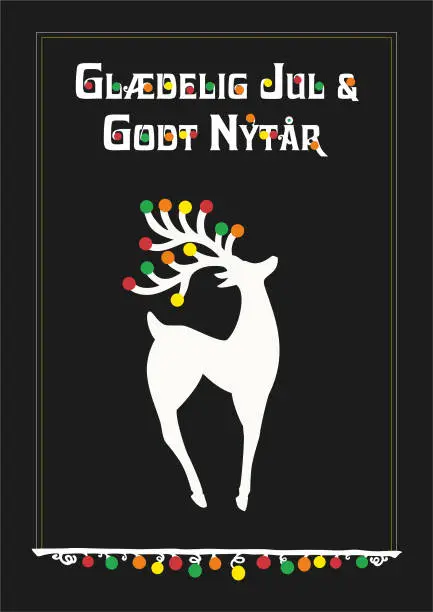 Vector illustration of Vector illustration with Beautiful Reindear, Text in Danish (denmark) Gladelig Jul och Godt Nytårr, meands Merry Christmas and Happy new year