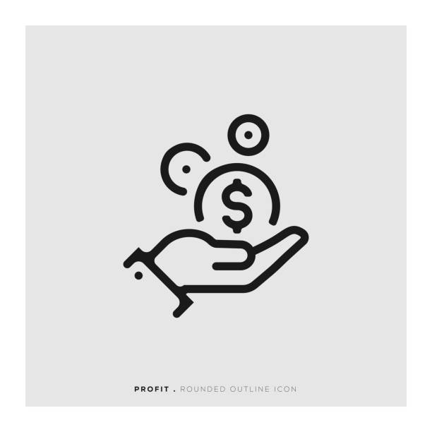 stockillustraties, clipart, cartoons en iconen met winst afgeronde lijn pictogram - dollarteken