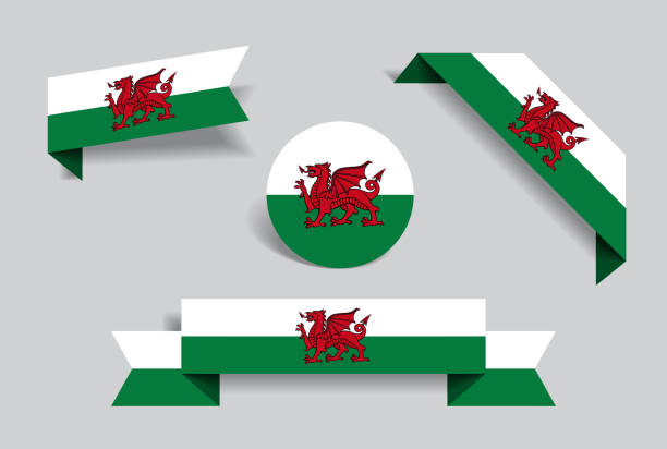 Welsh flag stickers and labels. Vector illustration. Welsh flag stickers and labels set. Vector illustration. welsh flag stock illustrations