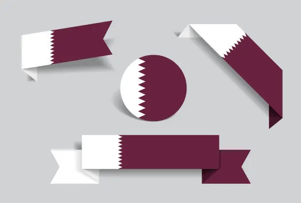 Vector illustration of Qatari flag stickers and labels. Vector illustration.