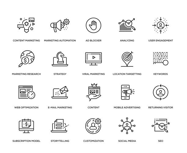 ilustrações de stock, clip art, desenhos animados e ícones de digital marketing icon set - customized