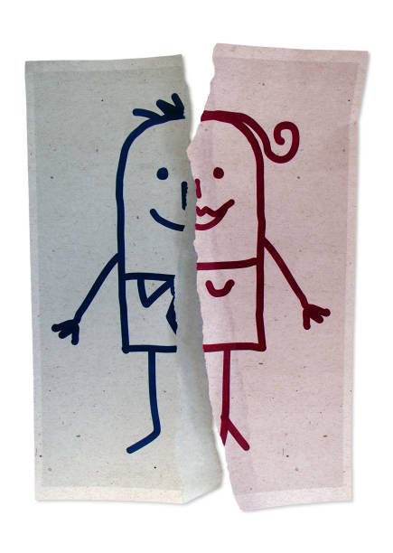 мультфильм гендерная концепция на бумаге разорванный лист - torned стоковые фото и изображения