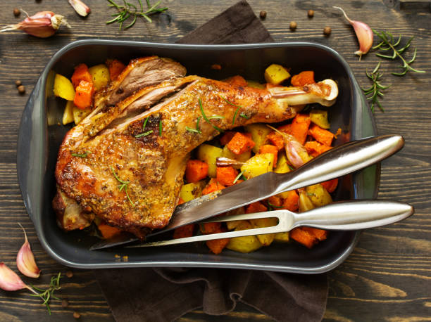 istock baked turkey thigh with vegetables. 1078507462