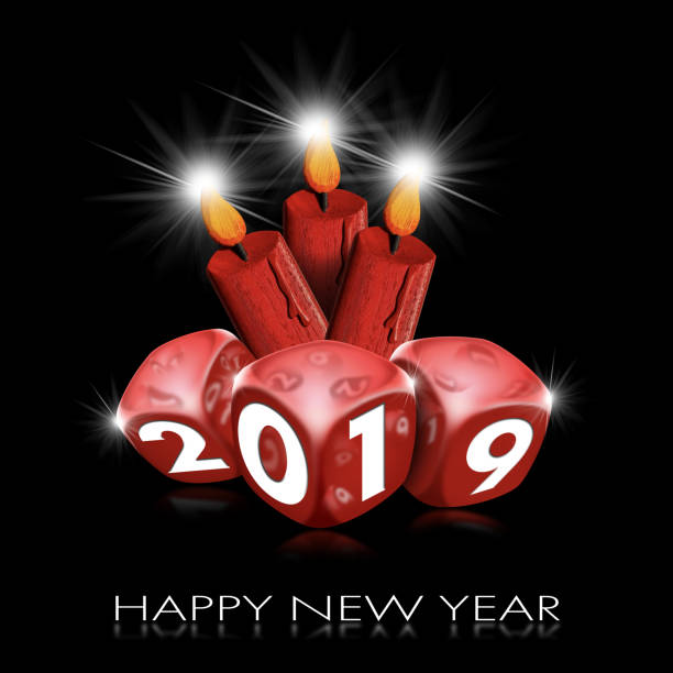 istock Happy New Year 2019 - Red Dice and Candles 1078508400