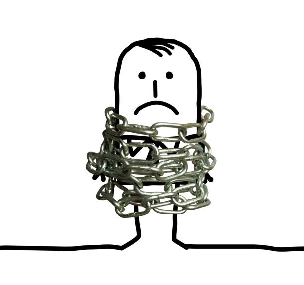 istock Cartoon Man Wrapped in a big Metallic Chain 1078510236